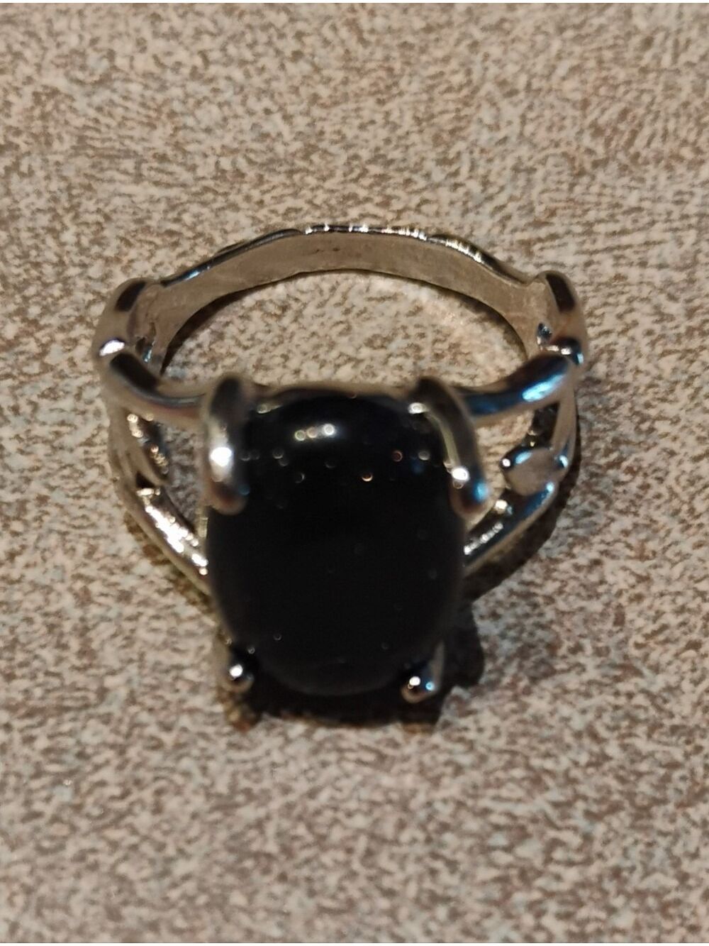 Silver Ring with Mid Night Blue/Black Stone Pot Leaf Detail On Side